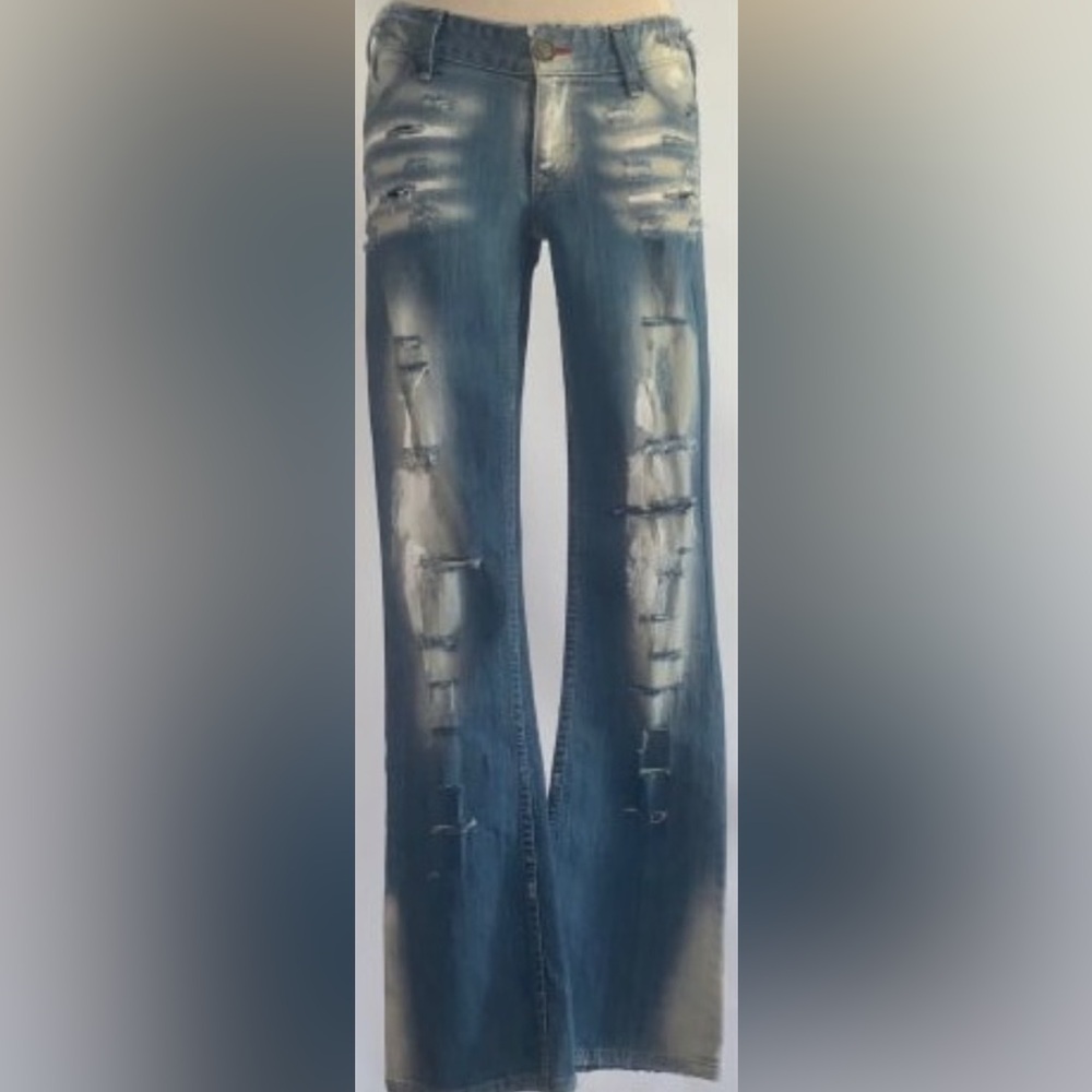Destroyed Brand: Distressed Blue Flared Jeans